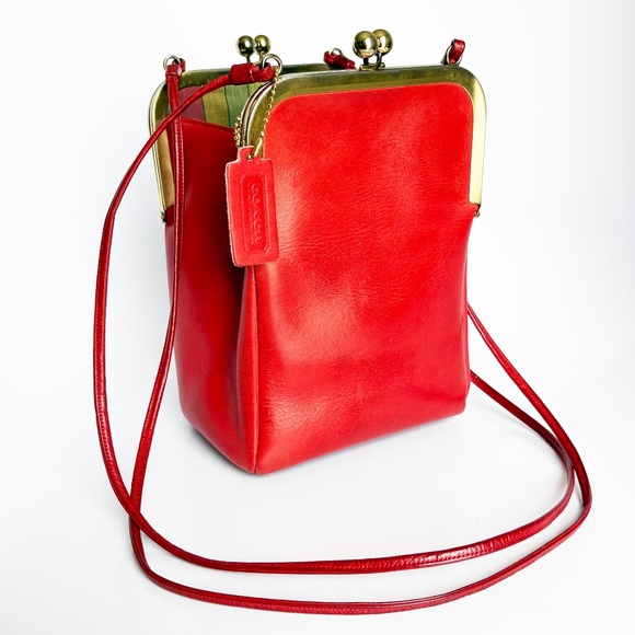 70s Bonnie Cashin for Coach Double Entry Swinger Bag Red Leather Kiss Locks Rare - Picture 1 of 14